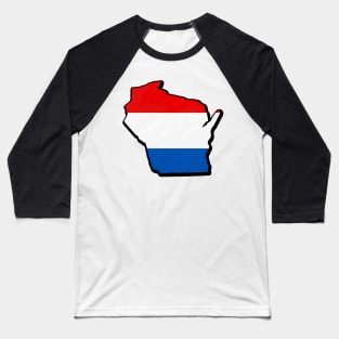 Red, White, and Blue Wisconsin Outline Baseball T-Shirt